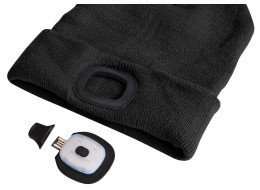 Čepice s čelovkou 180lm, nabíjecí, USB, univerzální velikost, bavlna/PE, černá