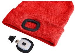 Čepice s čelovkou 180lm, nabíjecí, USB, univerzální velikost, bavlna/PE, červená