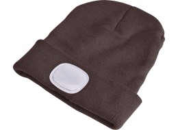 Čepice s čelovkou 180lm, nabíjecí, USB, univerzální velikost, bavlna/PE, hnědá