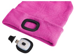 Čepice s čelovkou 180lm, nabíjecí, USB, univerzální velikost, bavlna/PE, růžová