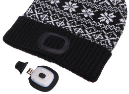Čepice s čelovkou 180lm, nabíjecí, USB, univerzální velikost, bavlna/PE, zimní černá