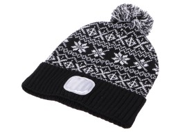 Čepice s čelovkou 180lm, nabíjecí, USB, univerzální velikost, bavlna/PE, zimní černá