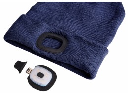 Čepice s čelovkou 180lm, nabíjecí, USB, univerzální velikost, bavlna/PE, modrá