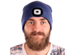 Čepice s čelovkou 180lm, nabíjecí, USB, univerzální velikost, bavlna/PE, modrá