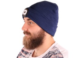 Čepice s čelovkou 180lm, nabíjecí, USB, univerzální velikost, bavlna/PE, modrá