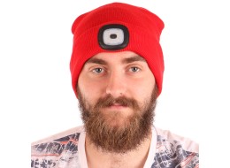 Čepice s čelovkou 180lm, nabíjecí, USB, univerzální velikost, bavlna/PE, červená