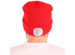Čepice s čelovkou 180lm, nabíjecí, USB, univerzální velikost, bavlna/PE, červená