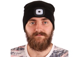 Čepice s čelovkou 180lm, nabíjecí, USB, univerzální velikost, bavlna/PE, černá