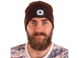 Čepice s čelovkou 180lm, nabíjecí, USB, univerzální velikost, bavlna/PE, hnědá