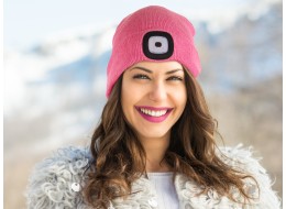 Čepice s čelovkou 180lm, nabíjecí, USB, univerzální velikost, bavlna/PE, růžová