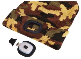 Čepice s čelovkou 180lm, nabíjecí, USB, univerzální velikost, bavlna/PE, maskáčová