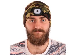 Čepice s čelovkou 180lm, nabíjecí, USB, univerzální velikost, bavlna/PE, maskáčová