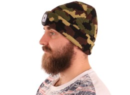 Čepice s čelovkou 180lm, nabíjecí, USB, univerzální velikost, bavlna/PE, maskáčová