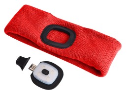 Čelenka s čelovkou 180lm, nabíjecí, USB, univerzální velikost, bavlna/PE, červená