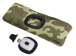 Čelenka s čelovkou 180lm, nabíjecí, USB, univerzální velikost, bavlna/PE, maskáčová