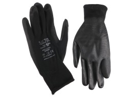 Rukavice pracovní z polyesteru polomáčené v PU GLOVE PE-PU 10, černé, vel 10