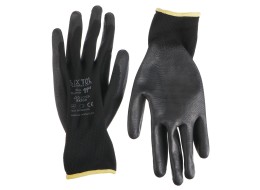 Rukavice pracovní z polyesteru polomáčené v PU GLOVE PE-PU 11, černé, vel 11