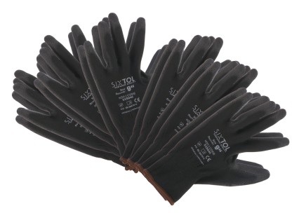 Rukavice pracovní z polyesteru polomáčené v PU GLOVE PE-PU 9, černé, vel 9