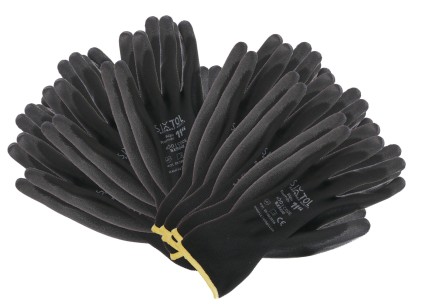 Rukavice pracovní z polyesteru polomáčené v PU GLOVE PE-PU 11, černé, vel 11