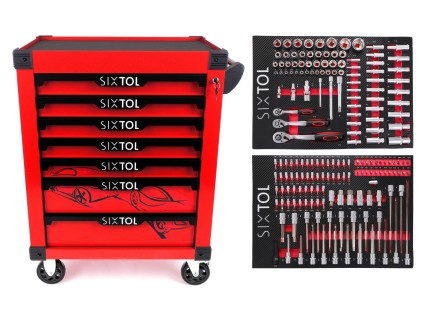 Dílenský vozík na nářadí MECHANIC TROLLEY KEVIN RED 182, 7 šuplíků, 182 ks nářadí
