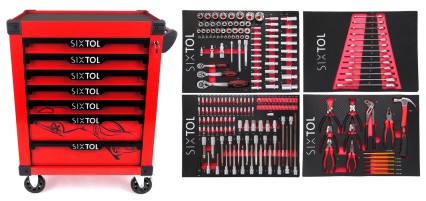 Dílenský vozík na nářadí MECHANIC TROLLEY KEVIN RED 210, 7 šuplíků, 210 ks nářadí