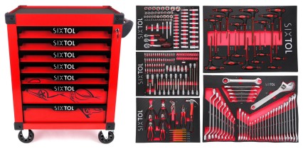 Dílenský vozík na nářadí MECHANIC TROLLEY KEVIN RED 253, 7 šuplíků, 253 ks nářadí