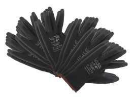 Rukavice pracovní z polyesteru polomáčené v PU GLOVE PE-PU 9, černé, vel 9