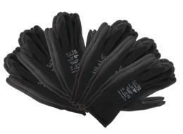 Rukavice pracovní z polyesteru polomáčené v PU GLOVE PE-PU 10, černé, vel 10