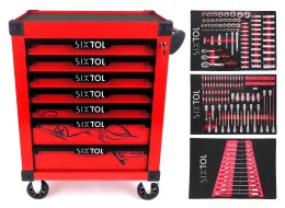 Dílenský vozík na nářadí MECHANIC TROLLEY KEVIN RED 195, 7 šuplíků, 195 ks nářadí